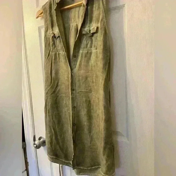 women’s boho green button fp front with tie dress Black Swan size Large - Picture 3 of 10